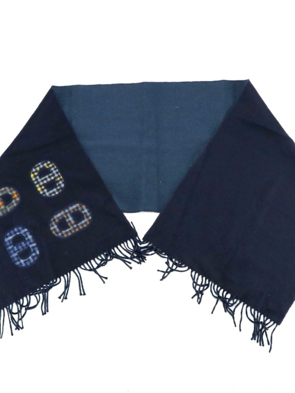 Hermès Recto-Verso Maillons Colores 100% Cashmere Scarf Bleu Marine Reversible - Picture 9 of 16